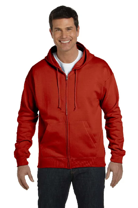 custom hoodie sweatshirts for men -Hanes Mens EcoSmart Print Pro XP Pill Resistant Full Zip Hooded Sweatshirt Hoodie w/ Pockets - Deep Red