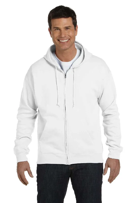 men's outdoor sweatshirts -Hanes Mens EcoSmart Print Pro XP Pill Resistant Full Zip Hooded Sweatshirt Hoodie w/ Pockets - White - Closeout