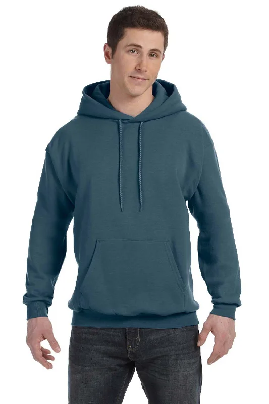 hoodies for men with pockets -Hanes Mens EcoSmart Print Pro XP Pill Resistant Hooded Sweatshirt Hoodie w/ Pouch Pocket - Denim Blue