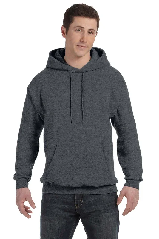 men's performance hoodies -Hanes Mens EcoSmart Print Pro XP Pill Resistant Hooded Sweatshirt Hoodie w/ Pouch Pocket - Heather Charcoal Grey