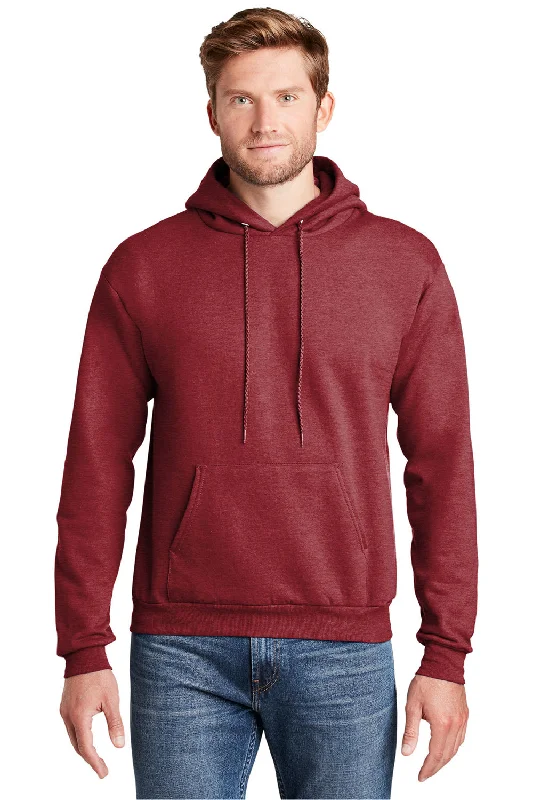 men's hoodies for fall -Hanes Mens EcoSmart Print Pro XP Pill Resistant Hooded Sweatshirt Hoodie w/ Pouch Pocket - Heather Red