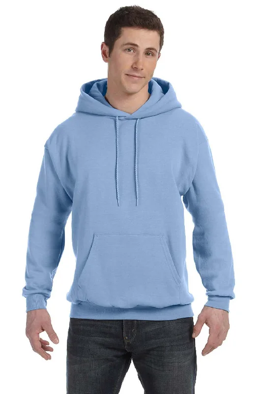 high-quality sweatshirts for men -Hanes Mens EcoSmart Print Pro XP Pill Resistant Hooded Sweatshirt Hoodie w/ Pouch Pocket - Light Blue