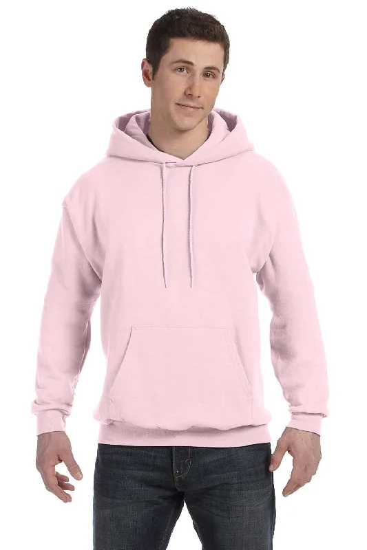 men's hoodies for outdoor activities -Hanes Mens EcoSmart Print Pro XP Pill Resistant Hooded Sweatshirt Hoodie w/ Pouch Pocket - Pale Pink