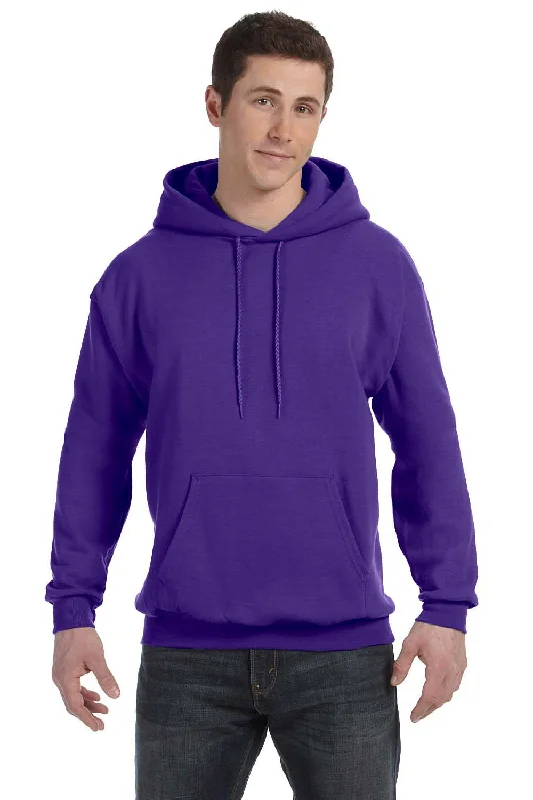 men's long sleeve sweatshirts -Hanes Mens EcoSmart Print Pro XP Pill Resistant Hooded Sweatshirt Hoodie w/ Pouch Pocket - Purple