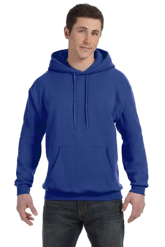 men's hoodies for casual outings -Hanes Mens EcoSmart Print Pro XP Pill Resistant Hooded Sweatshirt Hoodie w/ Pouch Pocket - Deep Royal Blue