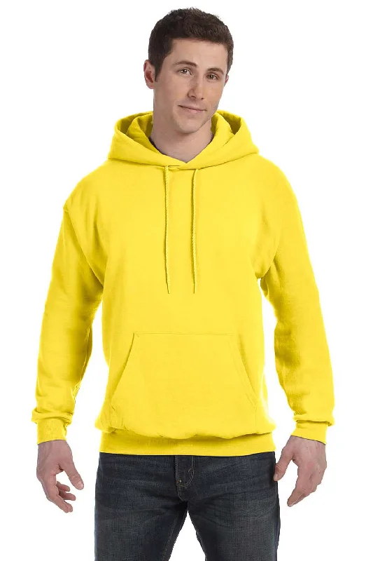 men's hoodies for gym -Hanes Mens EcoSmart Print Pro XP Pill Resistant Hooded Sweatshirt Hoodie w/ Pouch Pocket - Yellow