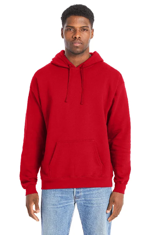 men's pull-over sweatshirts -Hanes Mens Perfect Sweats Hooded Sweatshirt Hoodie w/ Pouch Pocket - Athletic Red