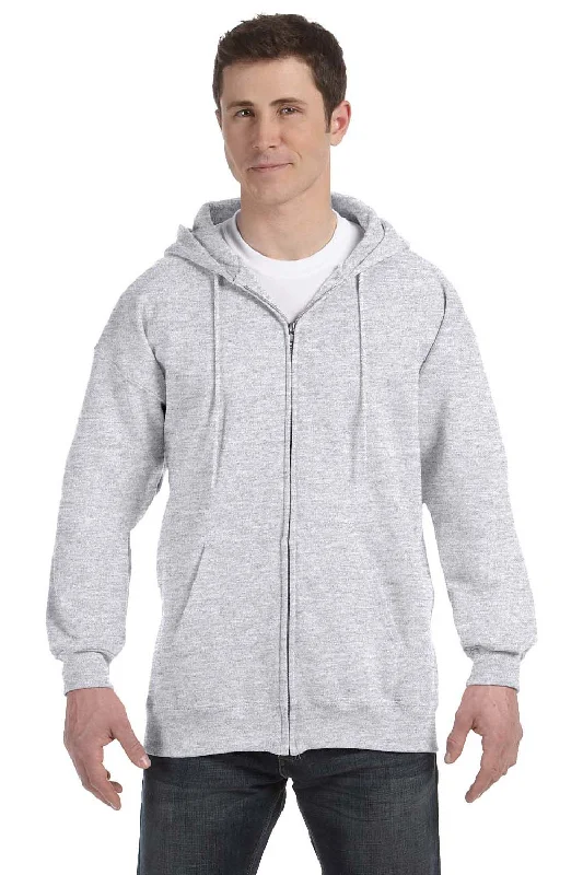 men's hoodies for outdoor activities -Hanes Mens Ultimate Cotton PrintPro XP Pill Resistant Full Zip Hooded Sweatshirt Hoodie w/ Pockets - Ash Grey - Closeout