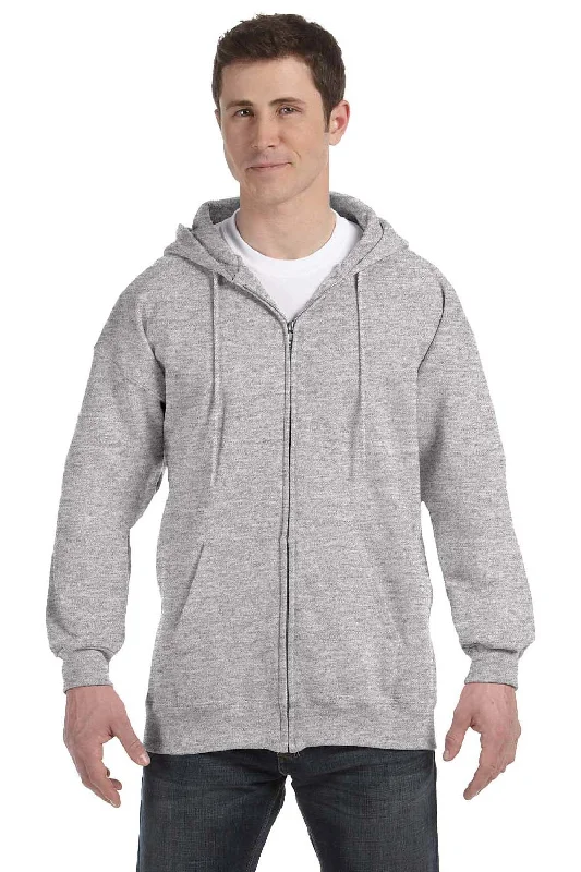 graphic hoodies for men -Hanes Mens Ultimate Cotton PrintPro XP Pill Resistant Full Zip Hooded Sweatshirt Hoodie w/ Pockets - Light Steel Grey