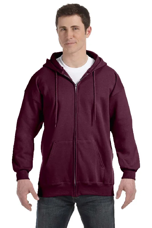 men's hoodies for gym -Hanes Mens Ultimate Cotton PrintPro XP Pill Resistant Full Zip Hooded Sweatshirt Hoodie w/ Pockets - Maroon