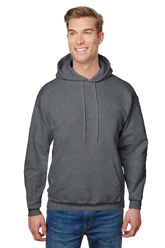 hoodies for men with pockets -Hanes Mens Ultimate Cotton PrintPro XP Pill Resistant Hooded Sweatshirt Hoodie w/ Pouch Pocket - Heather Charcoal Grey