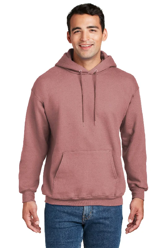 slim-fit hoodies for men -Hanes Mens Ultimate Cotton PrintPro XP Pill Resistant Hooded Sweatshirt Hoodie w/ Pouch Pocket - Mauve