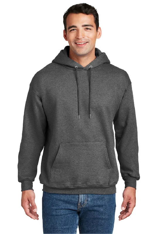 men's logo sweatshirts -Hanes Mens Ultimate Cotton PrintPro XP Pill Resistant Hooded Sweatshirt Hoodie w/ Pouch Pocket - Oxford Grey