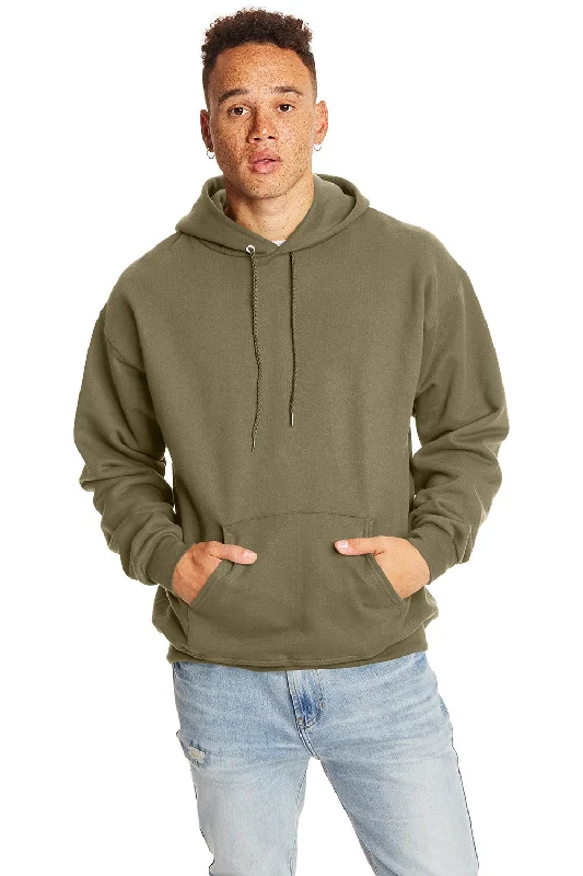 premium hoodies for men -Hanes Mens Ultimate Cotton PrintPro XP Pill Resistant Hooded Sweatshirt Hoodie w/ Pouch Pocket - Oregano