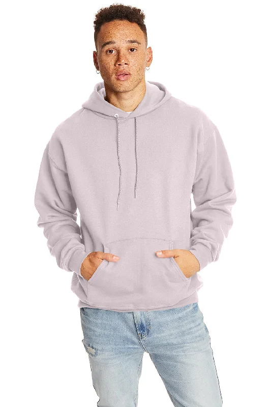 men's sweatshirts with designs -Hanes Mens Ultimate Cotton PrintPro XP Pill Resistant Hooded Sweatshirt Hoodie w/ Pouch Pocket - Pale Pink