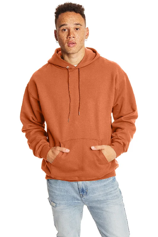 hoodie jackets for men -Hanes Mens Ultimate Cotton PrintPro XP Pill Resistant Hooded Sweatshirt Hoodie w/ Pouch Pocket - Pumpkin Orange