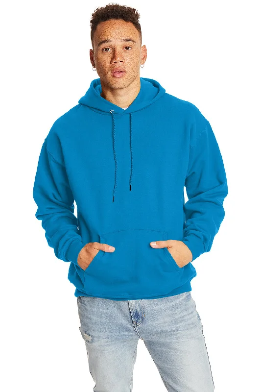 athletic sweatshirts for men -Hanes Mens Ultimate Cotton PrintPro XP Pill Resistant Hooded Sweatshirt Hoodie w/ Pouch Pocket - Teal Blue