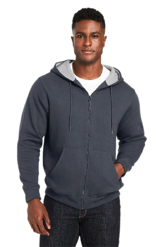 light hoodies for men -Harriton Mens Climabloc Water Resistant Full Zip Hooded Sweatshirt Hoodie w/ Pockets - Dark Charcoal Grey