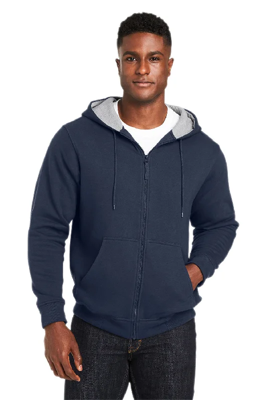 winter-ready sweatshirts for men -Harriton Mens Climabloc Water Resistant Full Zip Hooded Sweatshirt Hoodie w/ Pockets - Dark Navy Blue