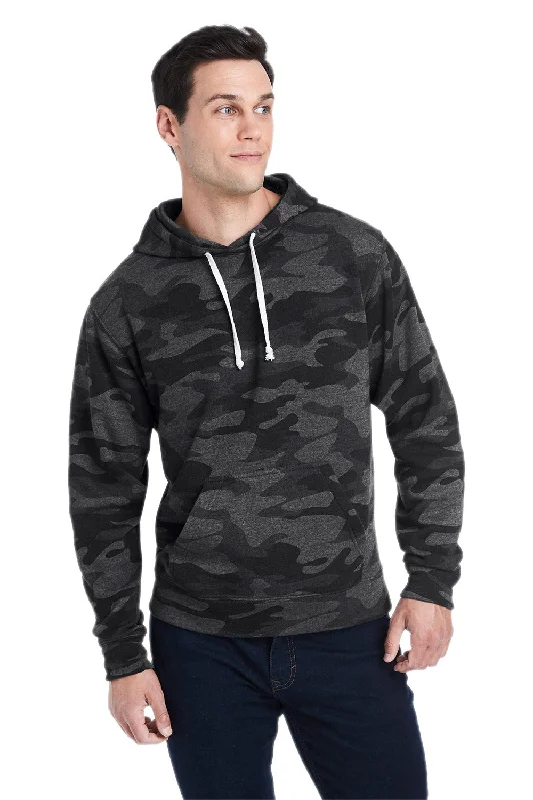 men's hoodies with logo -J America Mens Fleece Hooded Sweatshirt Hoodie w/ Pouch Pocket - Black Camo