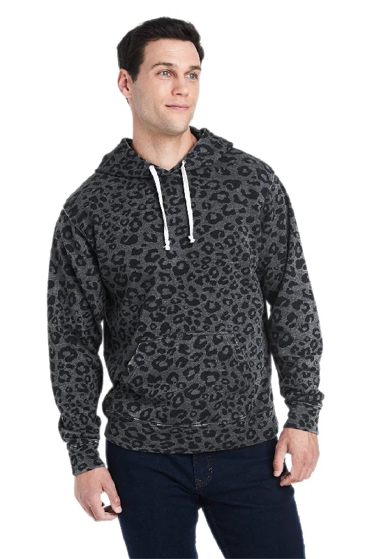 cool sweatshirts for men -J America Mens Fleece Hooded Sweatshirt Hoodie w/ Pouch Pocket - Black Leopard