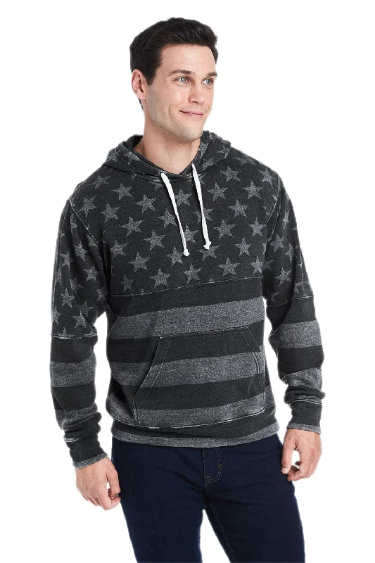 slim-fit hoodies for men -J America Mens Fleece Hooded Sweatshirt Hoodie w/ Pouch Pocket - Black Stars & Stripes