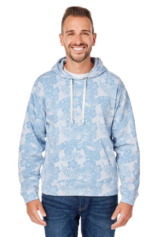 men's winter sweatshirts -J America Mens Fleece Hooded Sweatshirt Hoodie w/ Pouch Pocket - Chambray Blue Aloha