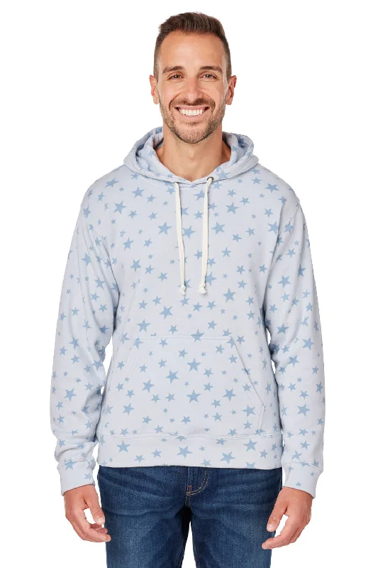 men's printed hoodies -J America Mens Fleece Hooded Sweatshirt Hoodie w/ Pouch Pocket - Chambray Blue Stars