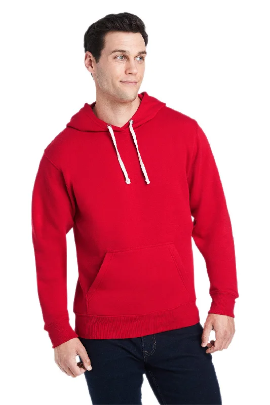 men's oversized sweatshirts -J America Mens Fleece Hooded Sweatshirt Hoodie w/ Pouch Pocket - Solid Red