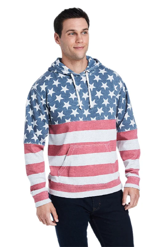 hoodies for men with pockets -J America Mens Fleece Hooded Sweatshirt Hoodie w/ Pouch Pocket - Stars & Stripes