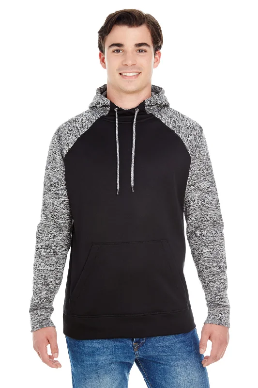 graphic hoodies for men -J America Mens Cosmic Fleece Hooded Sweatshirt Hoodie w/ Pouch Pocket - Black/Charcoal Grey Fleck