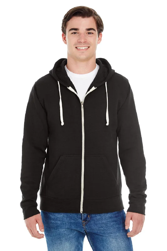 classic sweatshirts for men -J America Mens Fleece Full Zip Hooded Sweatshirt Hoodie w/ Pockets - Solid Black