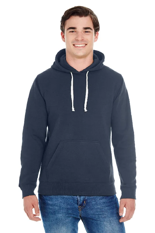 fleece sweatshirts for men -J America Mens Fleece Hooded Sweatshirt Hoodie w/ Pouch Pocket - Navy Blue