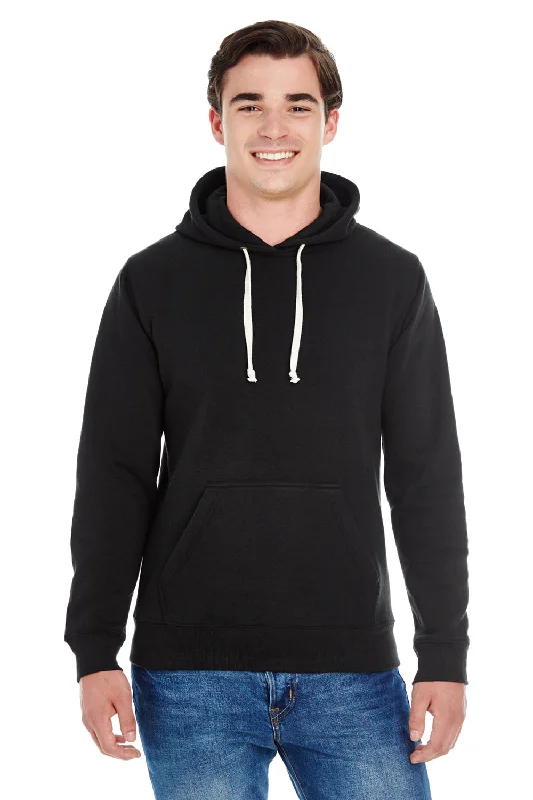 vintage-style hoodies for men -J America Mens Fleece Hooded Sweatshirt Hoodie w/ Pouch Pocket - Solid Black