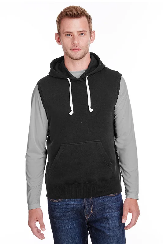 hoodies for men for working out -J America Mens Fleece Sleeveless Hooded Sweatshirt Hoodie w/ Pouch Pocket - Black