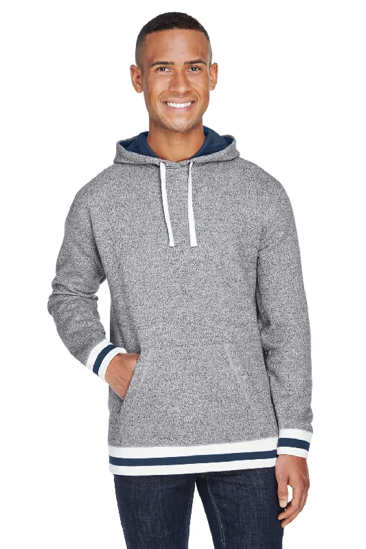 men's hoodies for travel -J America Mens Peppered Fleece Hooded Sweatshirt Hoodie w/ Pouch Pocket - Pepper Grey/Navy Blue - Closeout