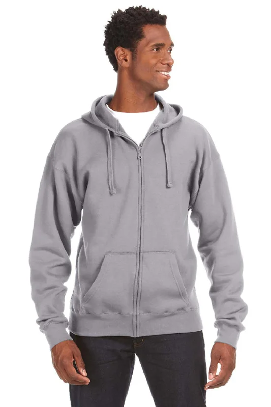 everyday hoodies for men -J America Mens Premium Fleece Full Zip Hooded Sweatshirt Hoodie w/ Pockets - Oxford Grey