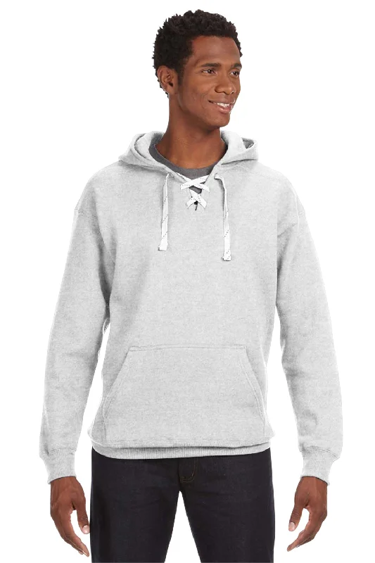 men's classic pullovers -J America Mens Sport Lace Hooded Sweatshirt Hoodie w/ Pouch Pocket - Ash Grey