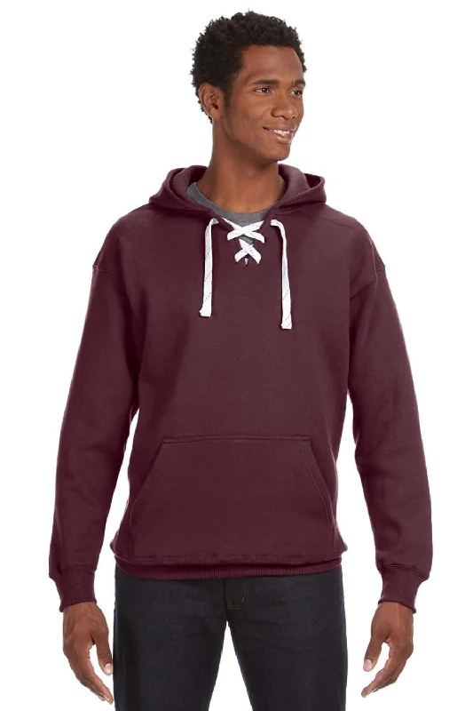 athletic-inspired sweatshirts for men -J America Mens Sport Lace Hooded Sweatshirt Hoodie w/ Pouch Pocket - Maroon