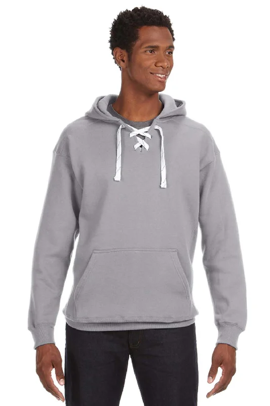 custom hoodie sweatshirts for men -J America Mens Sport Lace Hooded Sweatshirt Hoodie w/ Pouch Pocket - Oxford Grey