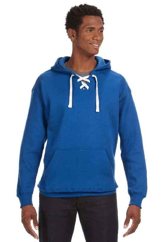 men's graphic sweatshirts -J America Mens Sport Lace Hooded Sweatshirt Hoodie w/ Pouch Pocket - Royal Blue