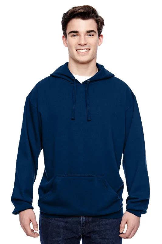 men's fleece sweatshirts -J America Mens Tailgate Fleece Hooded Sweatshirt Hoodie w/ Pouch Pocket - Navy Blue