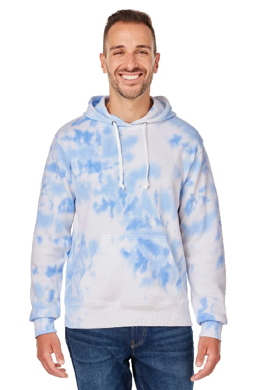 workout hoodies for men -J America Mens Tie-Dye Hooded Sweatshirt Hoodie w/ Pouch Pocket - Periwinkle Blue