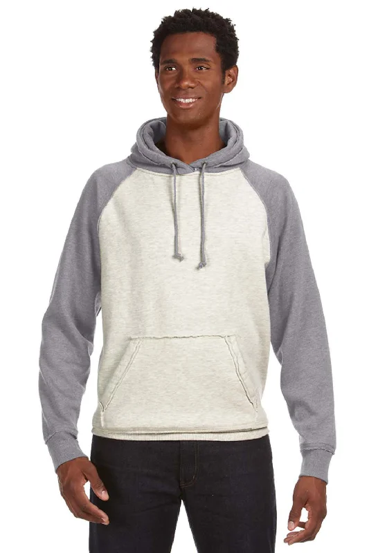 sleek sweatshirts for men -J America Mens Vintage Heather Hooded Sweatshirt Hoodie w/ Pouch Pocket - Oatmeal/Smoke Grey