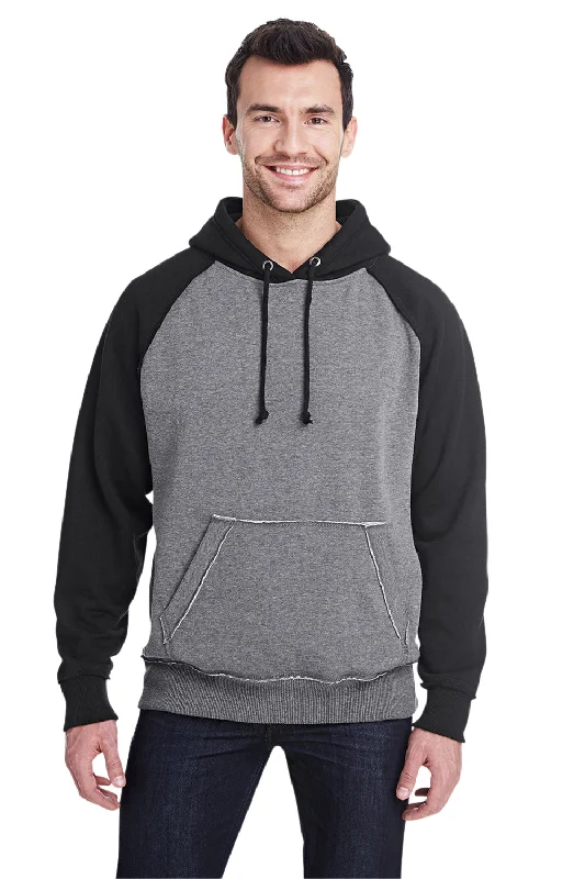 men's oversized sweatshirts for layering -J America Mens Vintage Heather Hooded Sweatshirt Hoodie w/ Pouch Pocket - Smoke Grey/Black