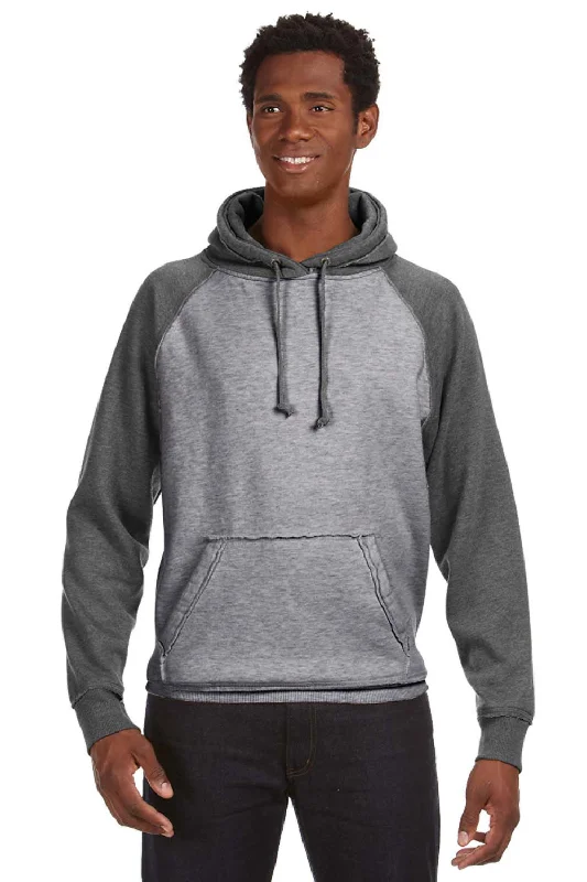 custom sweatshirts for men -J America Mens Vintage Heather Hooded Sweatshirt Hoodie w/ Pouch Pocket - Smoke Grey/Charcoal Grey