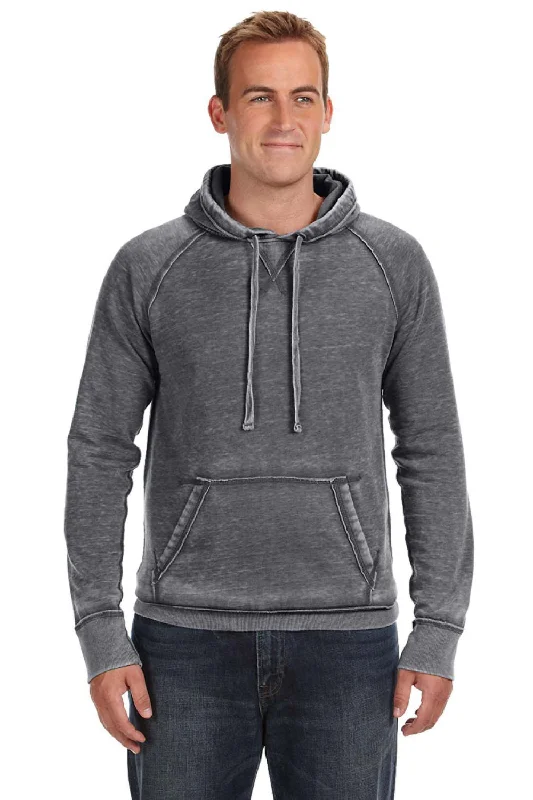 men's urban hoodies -J America Mens Vintage Zen Burnout Fleece Hooded Sweatshirt Hoodie w/ Pouch Pocket - Dark Smoke Grey