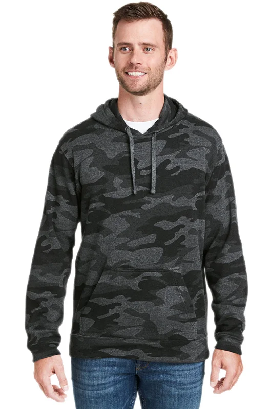 trendy pullover hoodies for men -J America Mens Tailgate Fleece Hooded Sweatshirt Hoodie w/ Pouch Pocket - Heather Black Camo