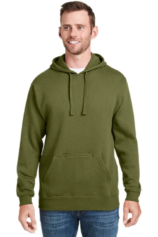 fashion sweatshirts for men -J America Mens Tailgate Fleece Hooded Sweatshirt Hoodie w/ Pouch Pocket - Olive Green