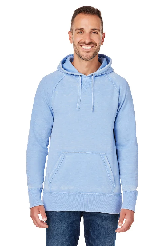 high-quality sweatshirts for men -J America Mens Vintage Zen Burnout Fleece Hooded Sweatshirt Hoodie w/ Pouch Pocket - Chambray Blue